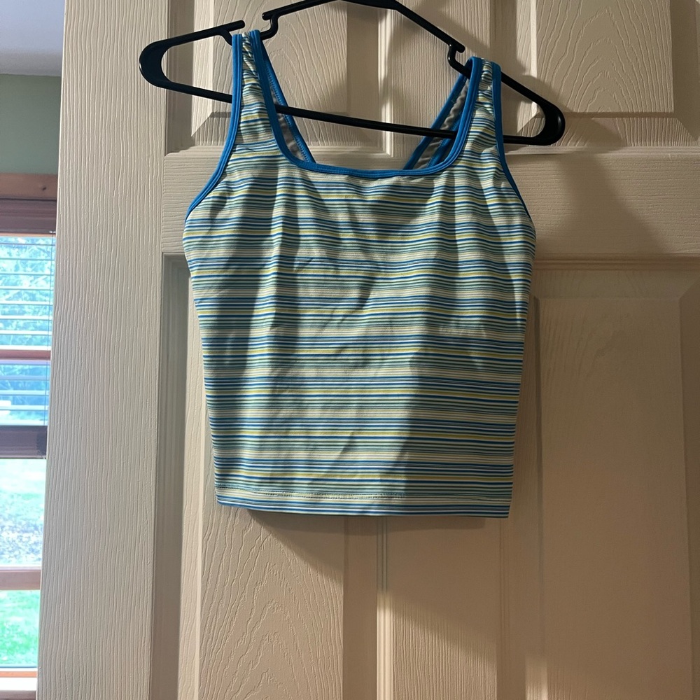 Nike Blue, Yellow, Green Cropped, Striped Tank Top Sz XS with Built in Bra